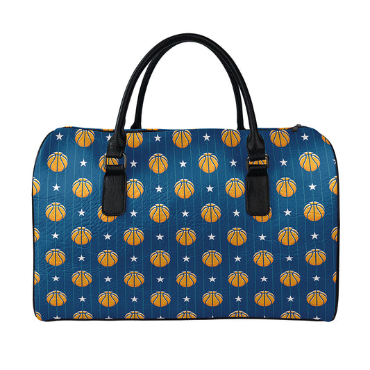 Basketball And Star Pattern Print Leather Duffle Bag