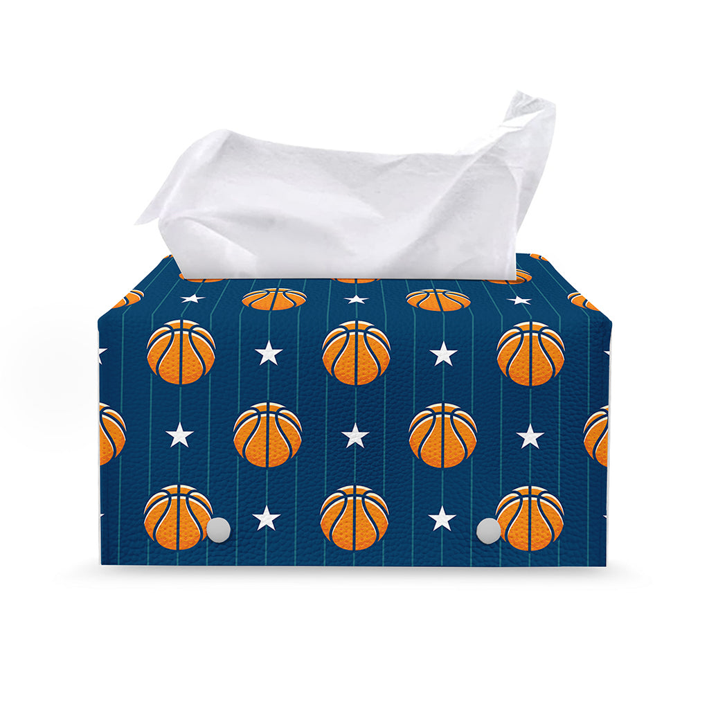 Basketball And Star Pattern Print Leather Tissue Box Cover