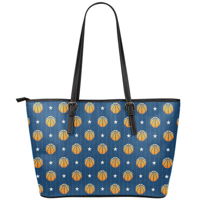 Basketball And Star Pattern Print Leather Tote Bag