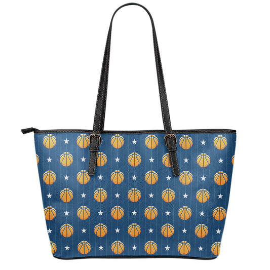 Basketball And Star Pattern Print Leather Tote Bag