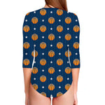 Basketball And Star Pattern Print Long Sleeve Swimsuit