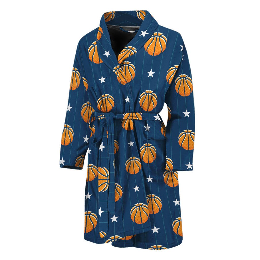 Basketball And Star Pattern Print Men's Bathrobe