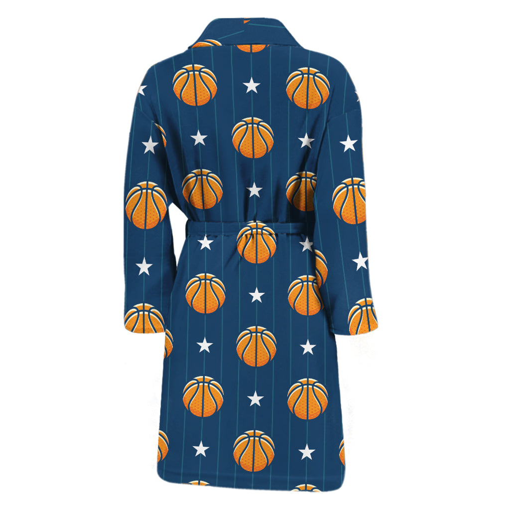 Basketball And Star Pattern Print Men's Bathrobe