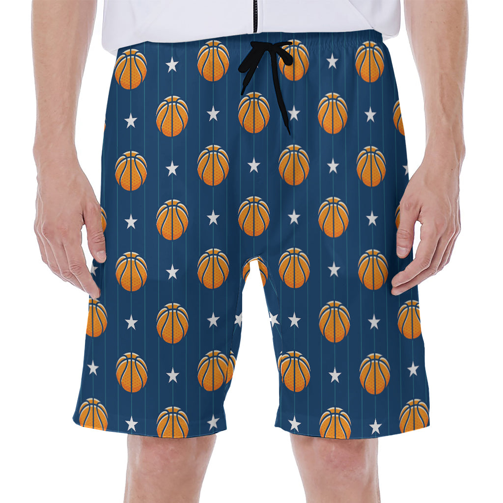 Basketball And Star Pattern Print Men's Beach Shorts