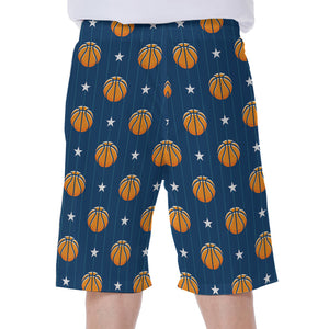 Basketball And Star Pattern Print Men's Beach Shorts