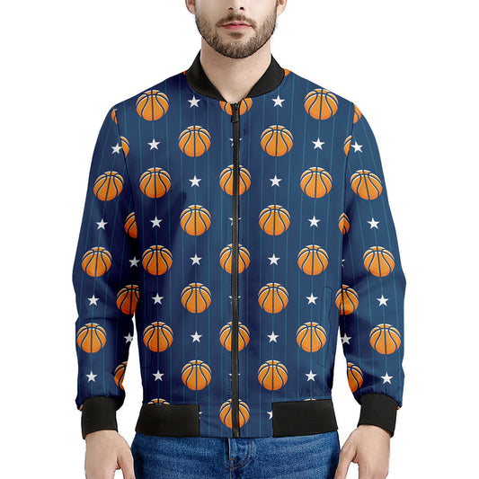 Basketball And Star Pattern Print Men's Bomber Jacket