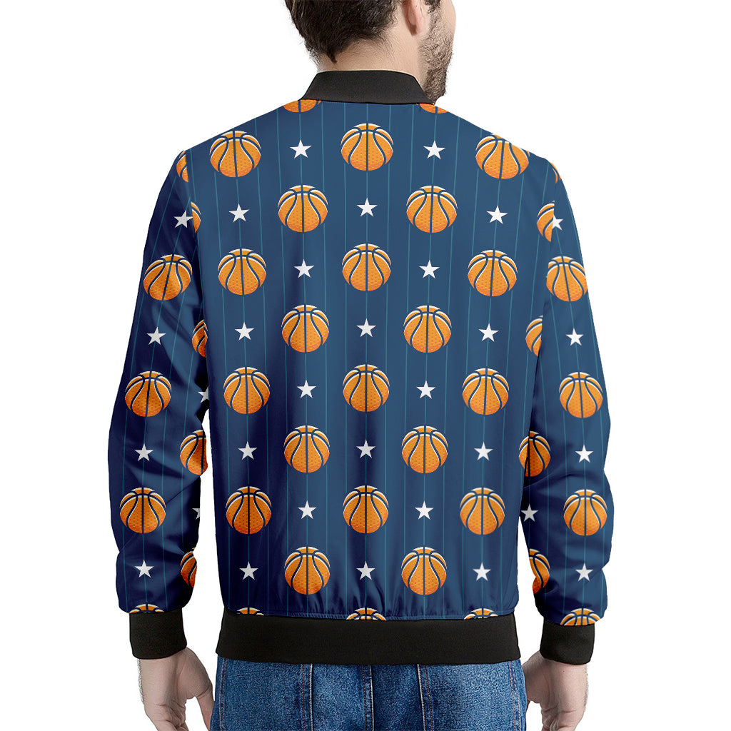 Basketball And Star Pattern Print Men's Bomber Jacket