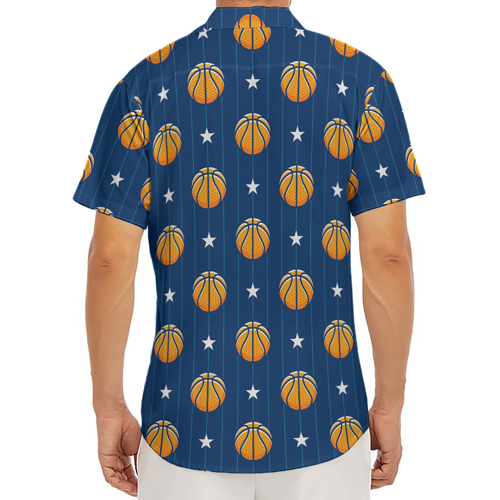 Basketball And Star Pattern Print Men's Deep V-Neck Shirt