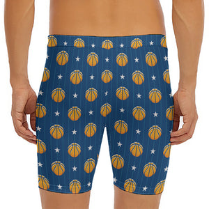 Basketball And Star Pattern Print Men's Long Boxer Briefs