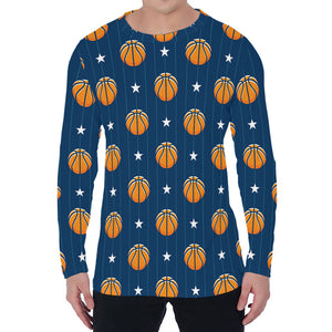 Basketball And Star Pattern Print Men's Long Sleeve T-Shirt