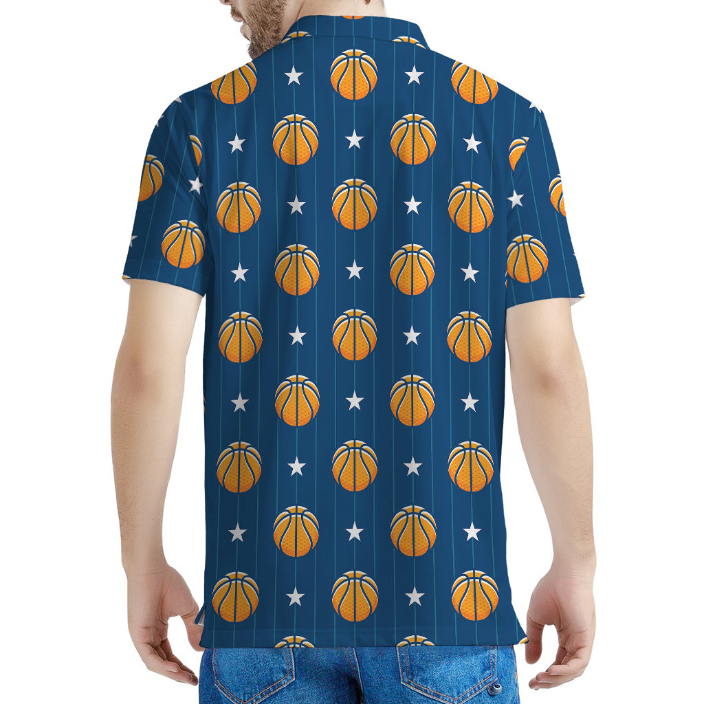 Basketball And Star Pattern Print Men's Polo Shirt