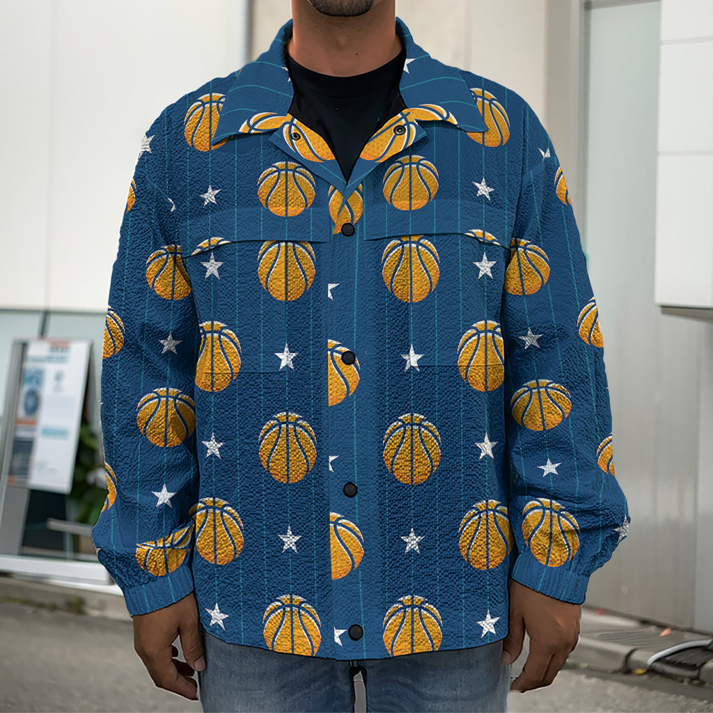 Basketball And Star Pattern Print Men's Shirt Jacket