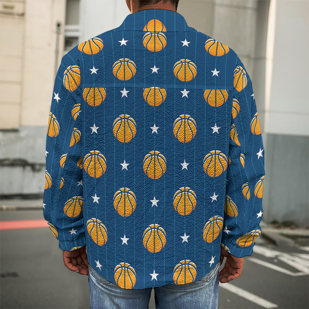 Basketball And Star Pattern Print Men's Shirt Jacket