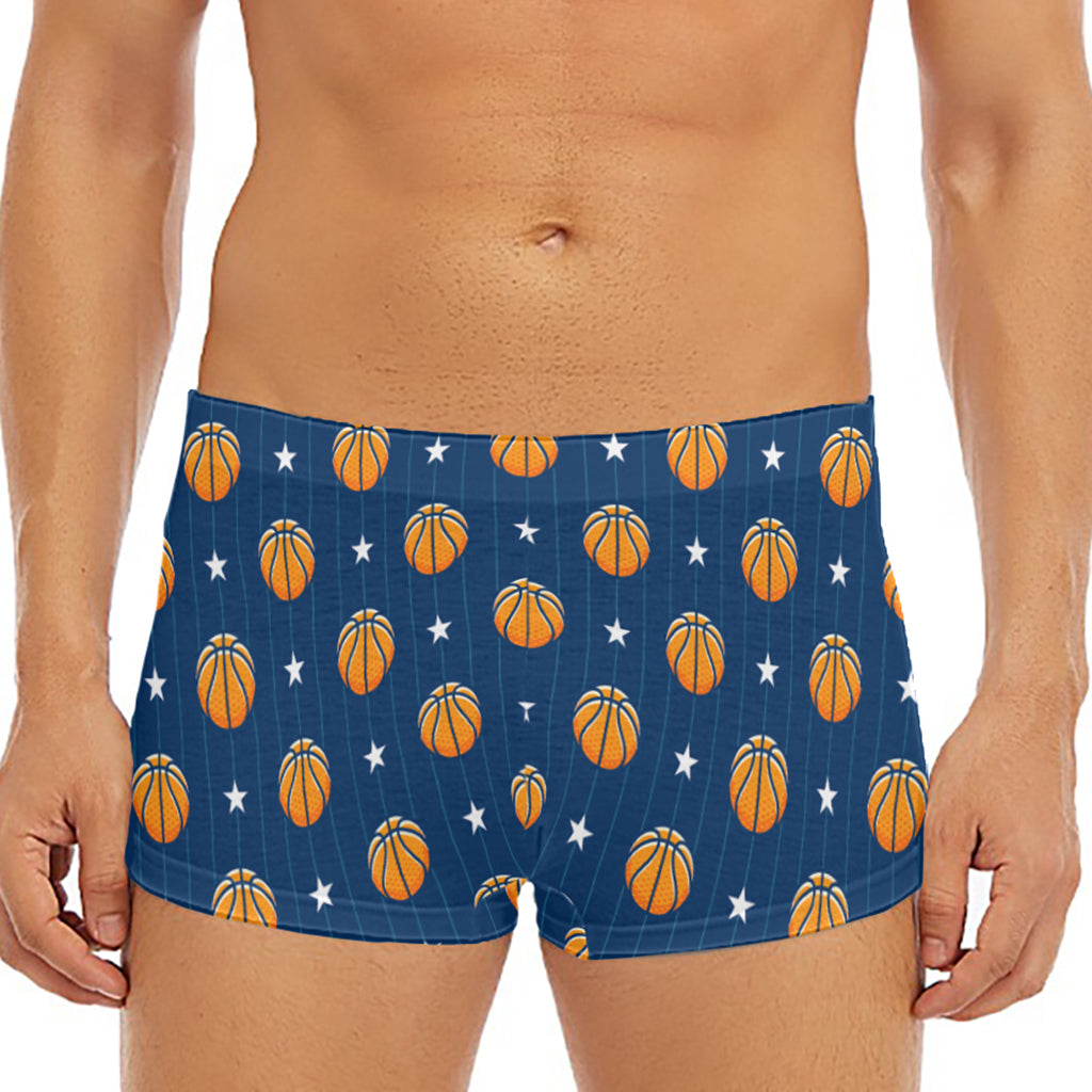 Basketball And Star Pattern Print Men's Short Boxer Briefs