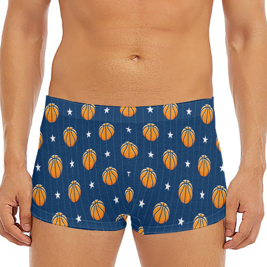 Basketball And Star Pattern Print Men's Short Boxer Briefs
