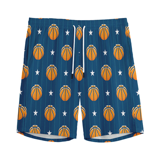 Basketball And Star Pattern Print Men's Sports Shorts