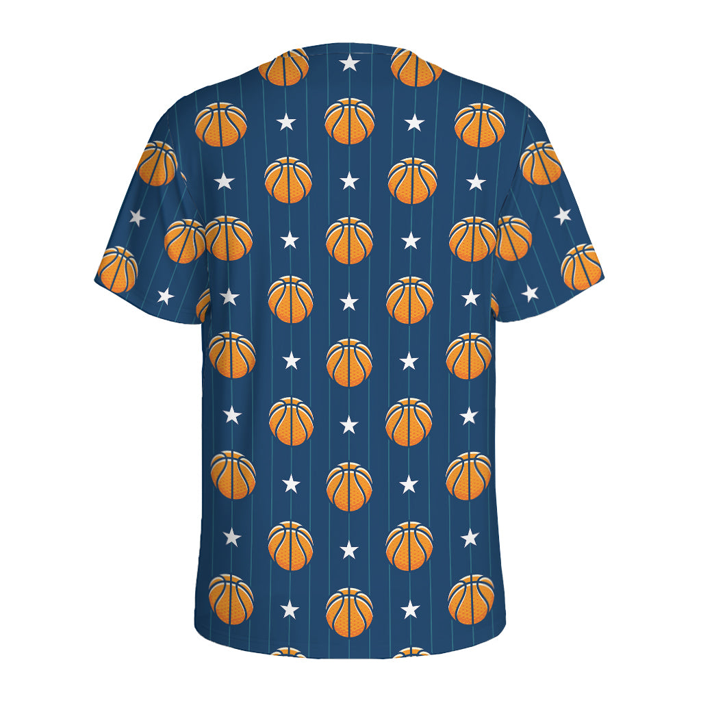 Basketball And Star Pattern Print Men's Sports T-Shirt