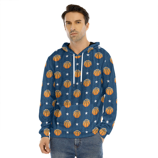 Basketball And Star Pattern Print Men's Velvet Pullover Hoodie