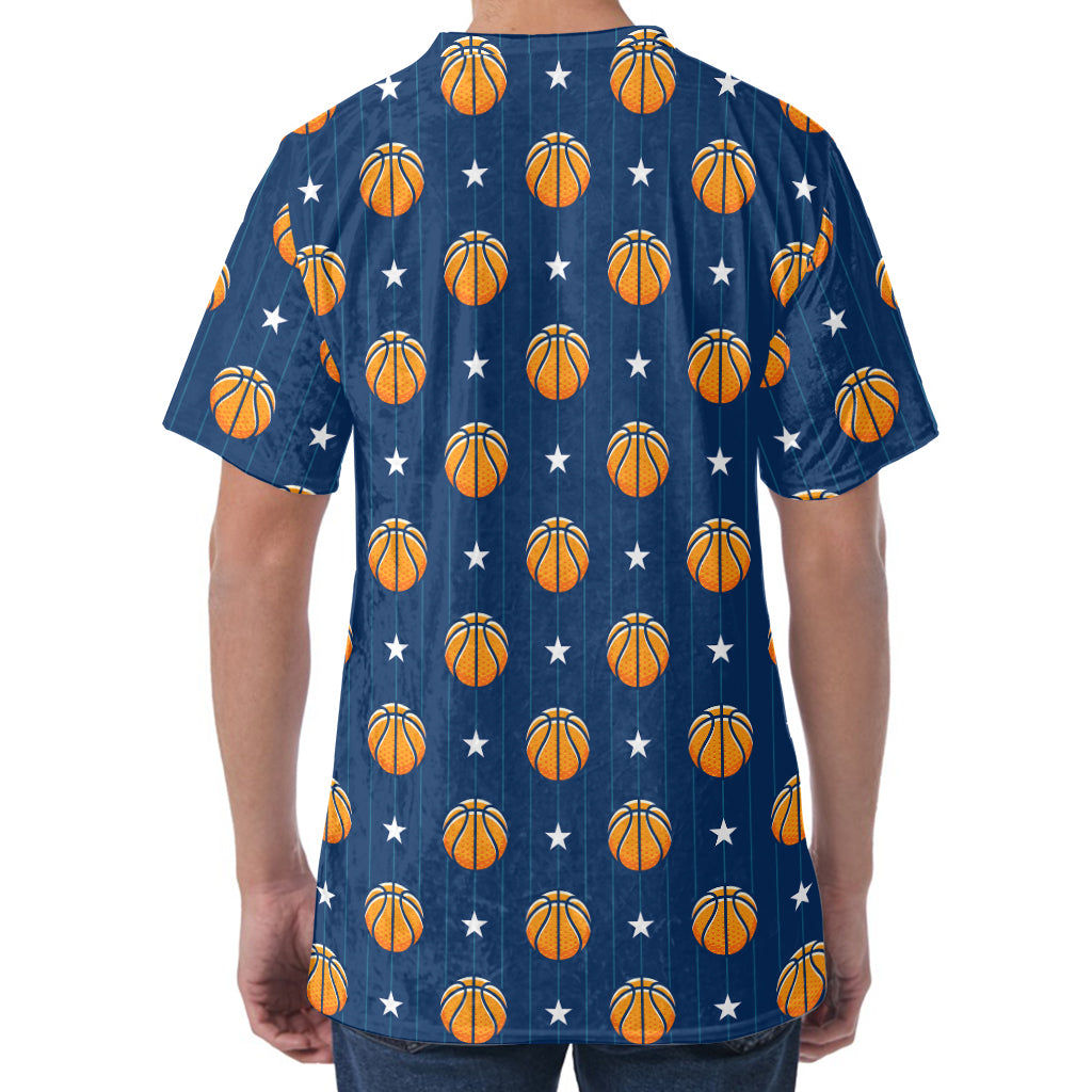 Basketball And Star Pattern Print Men's Velvet T-Shirt