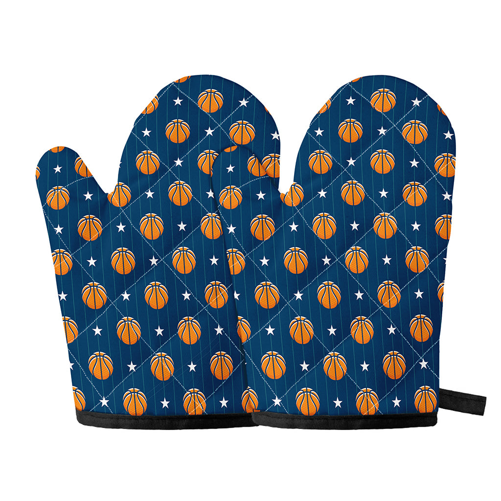 Basketball And Star Pattern Print Oven Mitts