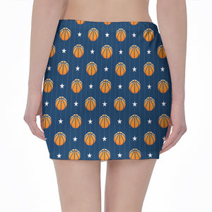Basketball And Star Pattern Print Pencil Mini Skirt