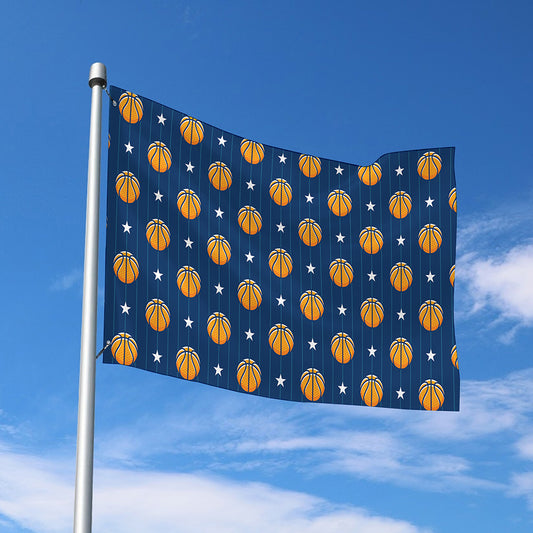 Basketball And Star Pattern Print Polyester Flag
