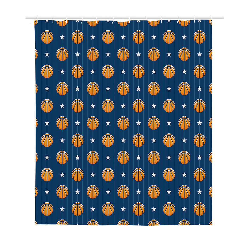 Basketball And Star Pattern Print Polyester Shower Curtain