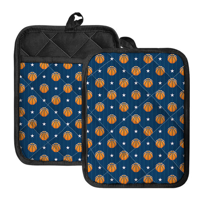 Basketball And Star Pattern Print Pot Holders With Pocket