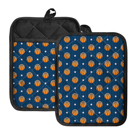 Basketball And Star Pattern Print Pot Holders With Pocket