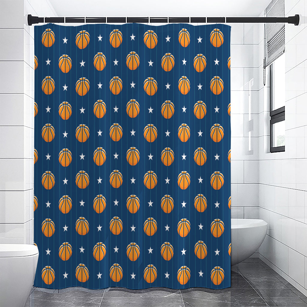 Basketball And Star Pattern Print Premium Shower Curtain