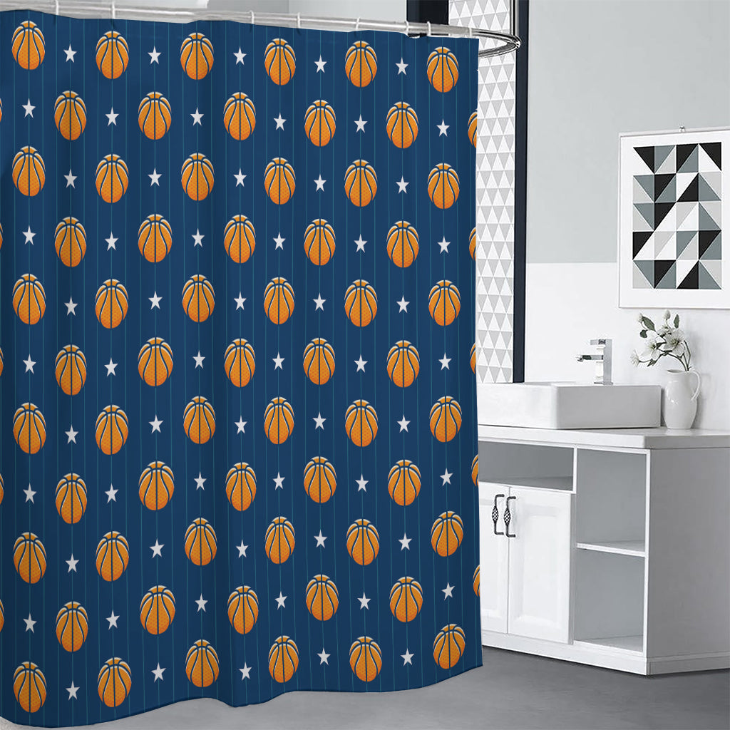 Basketball And Star Pattern Print Premium Shower Curtain