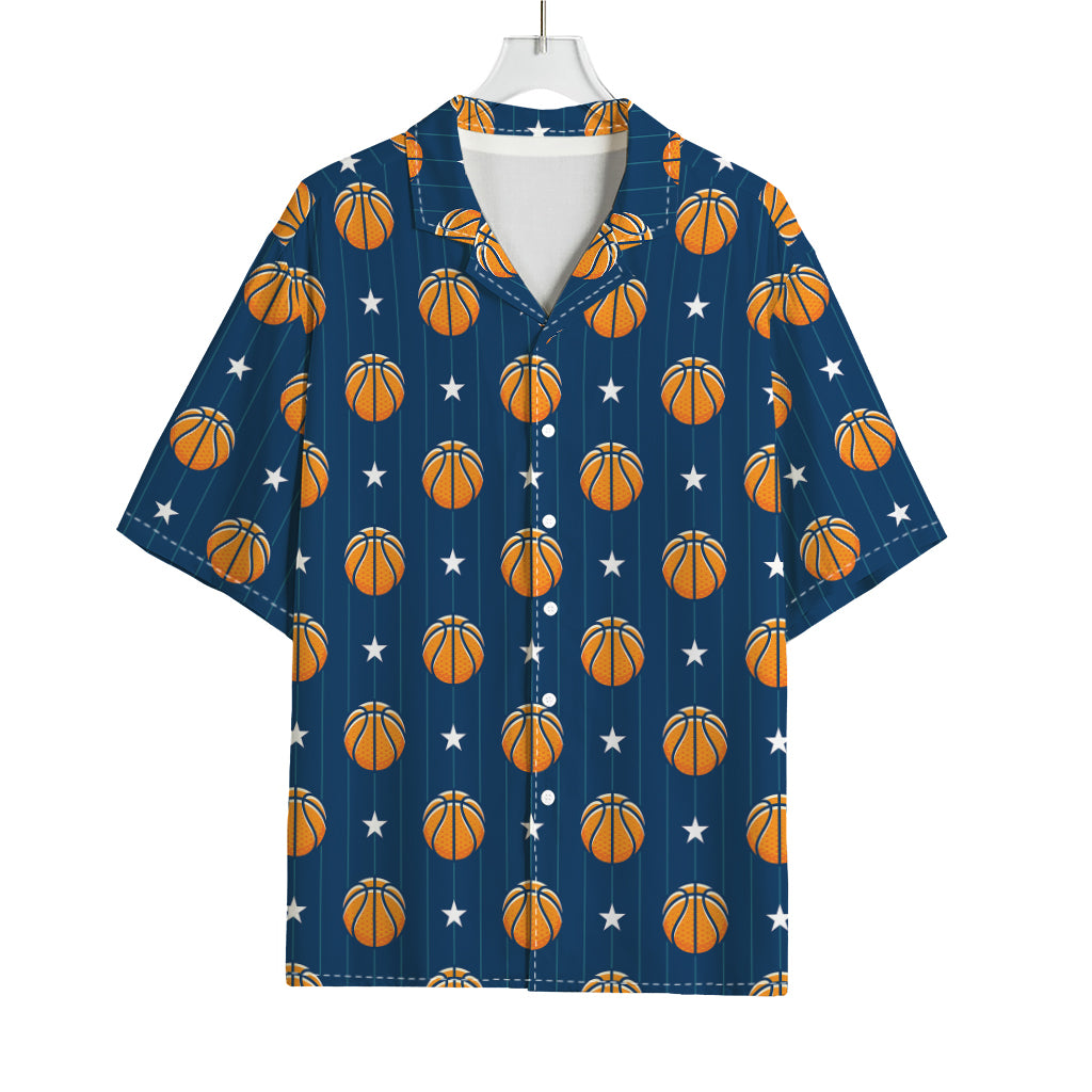 Basketball And Star Pattern Print Rayon Hawaiian Shirt