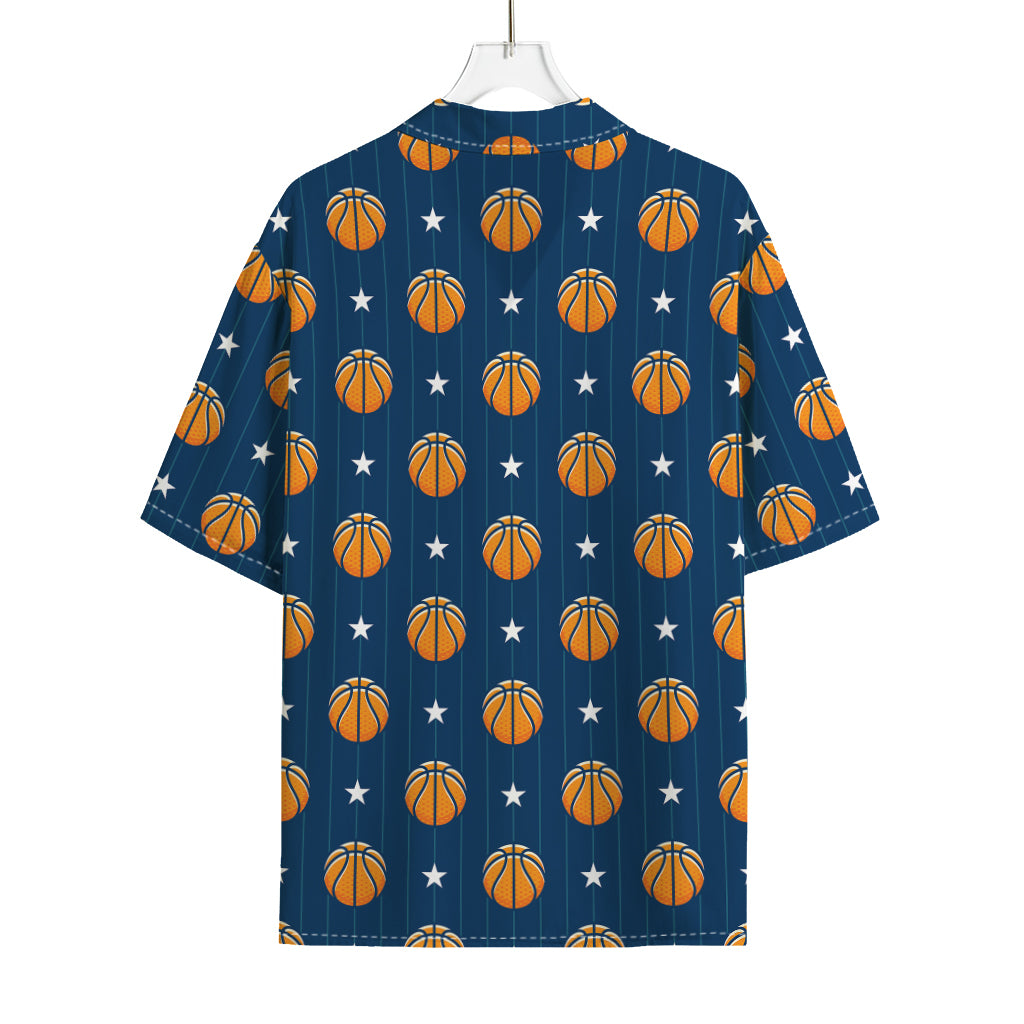Basketball And Star Pattern Print Rayon Hawaiian Shirt