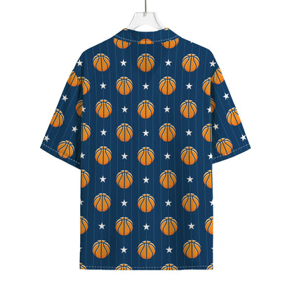 Basketball And Star Pattern Print Rayon Hawaiian Shirt