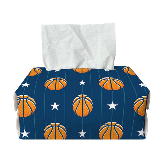 Basketball And Star Pattern Print Rectangle Tissue Box Cover