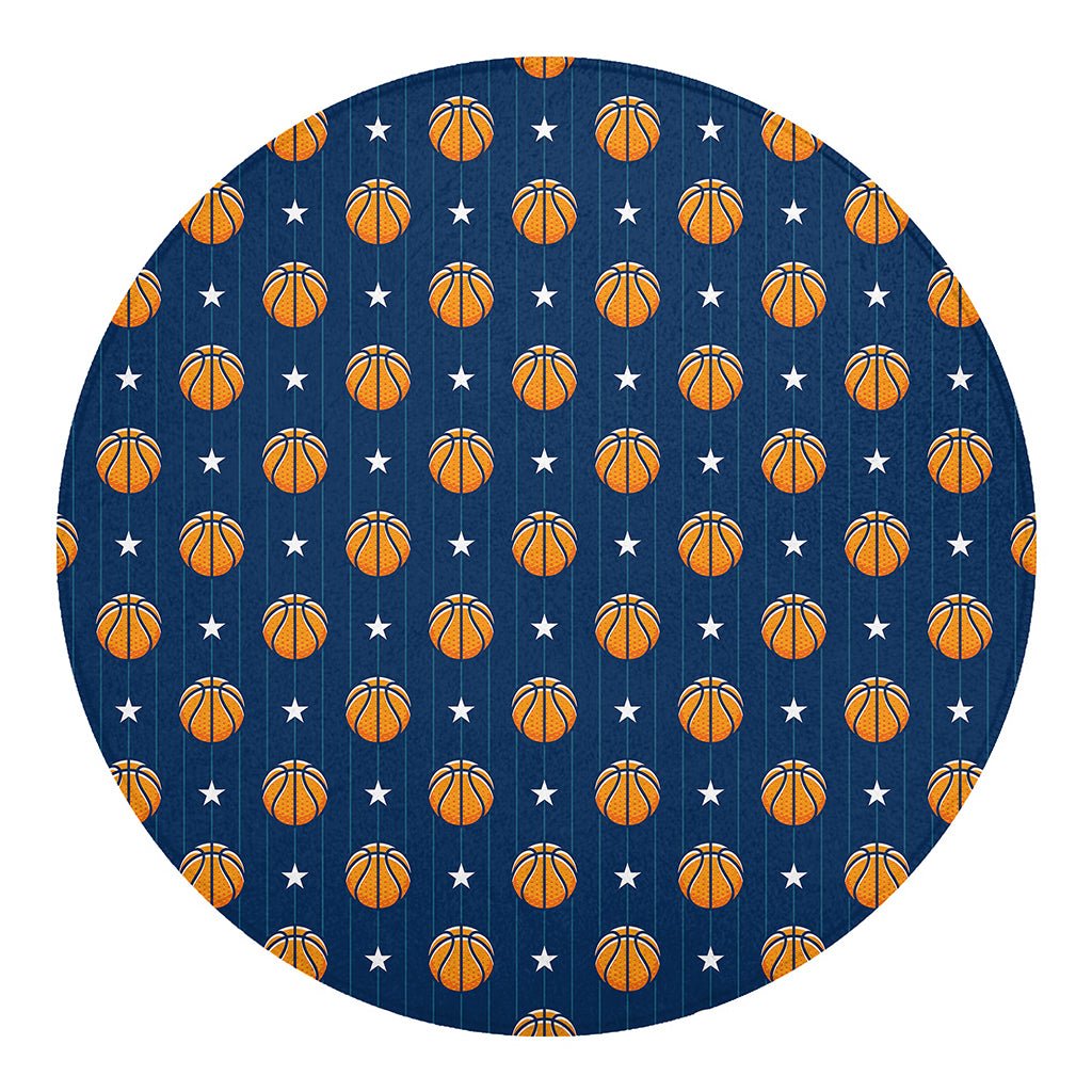 Basketball And Star Pattern Print Round Blanket