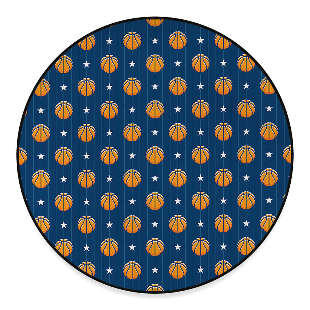 Basketball And Star Pattern Print Round Floor Mat