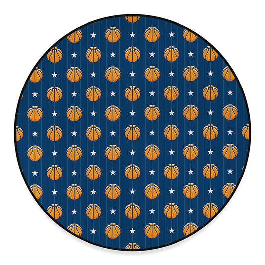 Basketball And Star Pattern Print Round Floor Mat