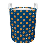 Basketball And Star Pattern Print Round Laundry Basket