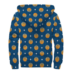Basketball And Star Pattern Print Sherpa Lined Zip Up Hoodie