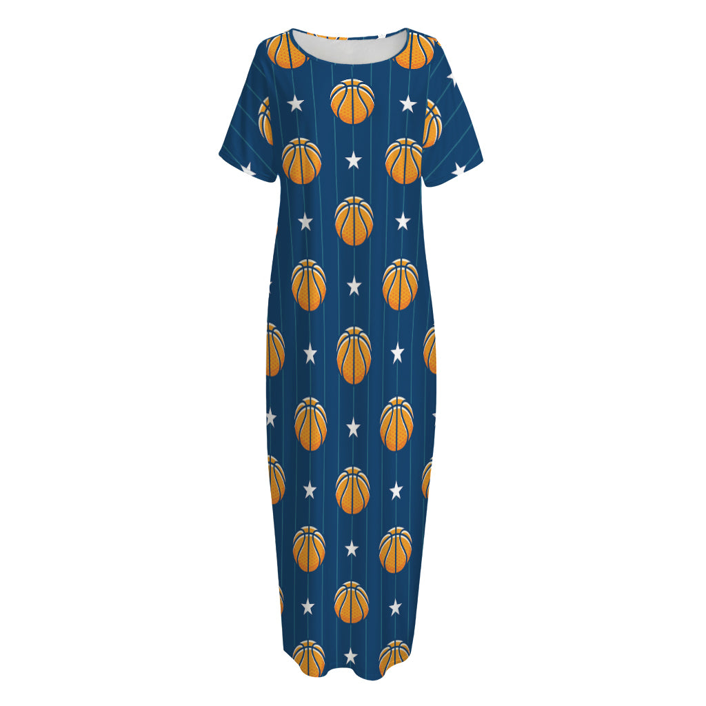 Basketball And Star Pattern Print Short Sleeve Long Nightdress