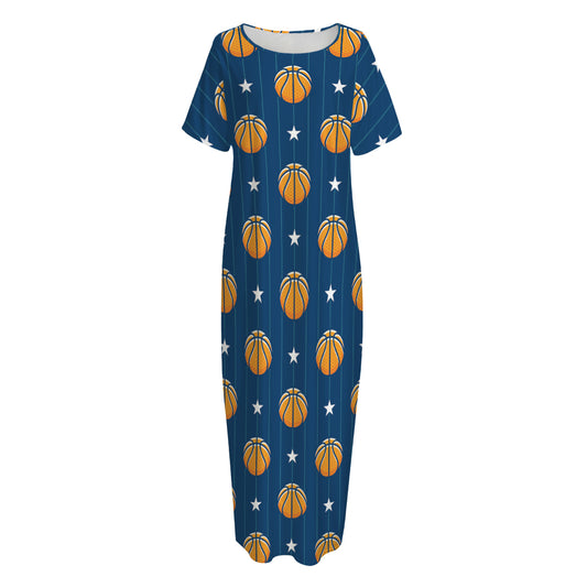 Basketball And Star Pattern Print Short Sleeve Long Nightdress