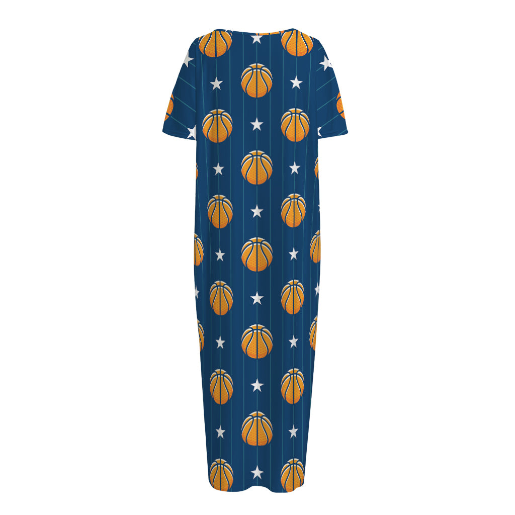 Basketball And Star Pattern Print Short Sleeve Long Nightdress