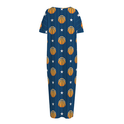 Basketball And Star Pattern Print Short Sleeve Long Nightdress