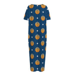 Basketball And Star Pattern Print Short Sleeve Long Nightdress