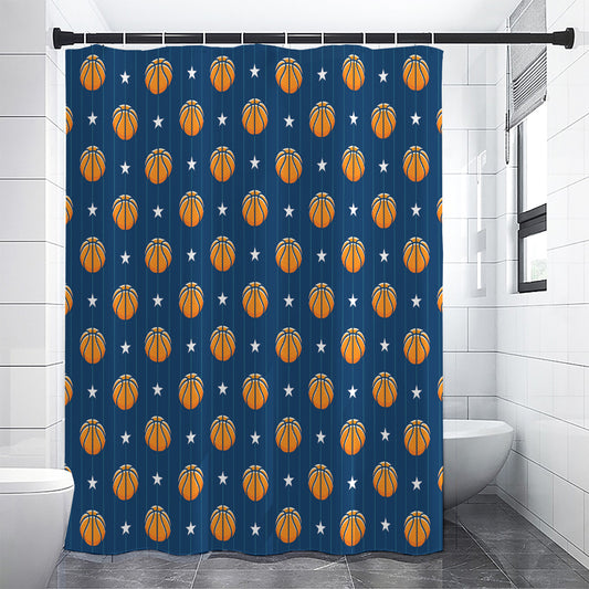 Basketball And Star Pattern Print Shower Curtain