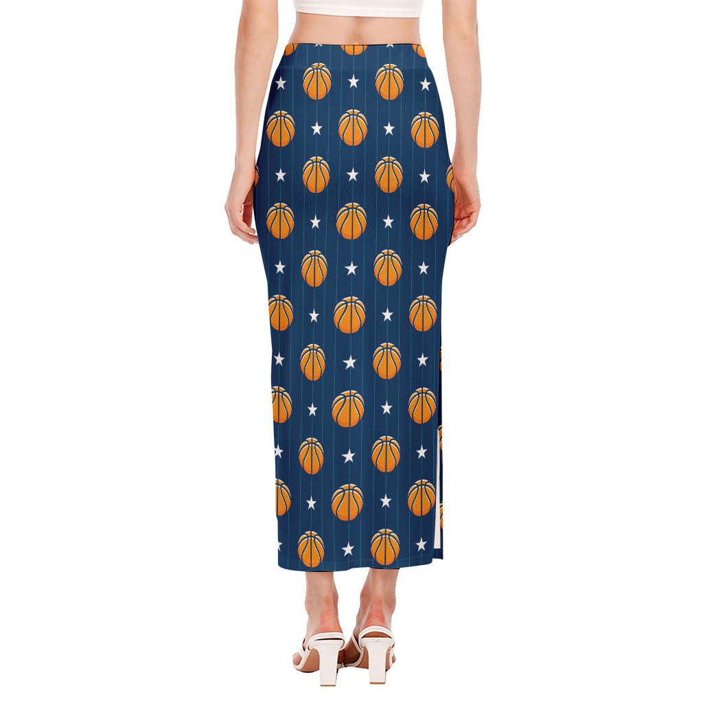 Basketball And Star Pattern Print Side Slit Maxi Skirt