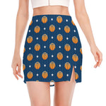 Basketball And Star Pattern Print Side Slit Mini Skirt