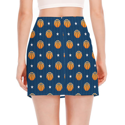 Basketball And Star Pattern Print Side Slit Mini Skirt