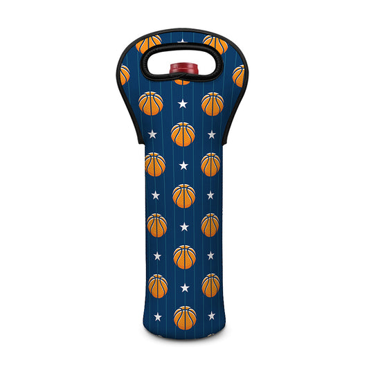 Basketball And Star Pattern Print Single Neoprene Wine Tote